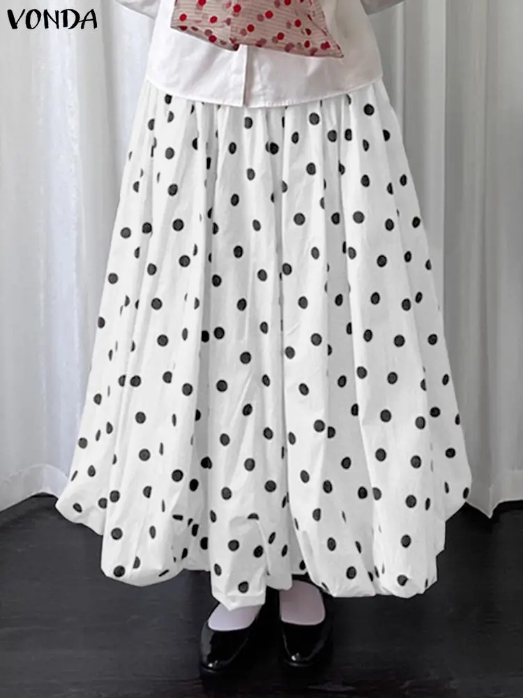 

Плюс размер 5XL VONDA Богемные длинные юбки в горошек 2025 Женская повседневная эластичная талия Jupes Faldas Saia Осенняя модная праздничная юбка