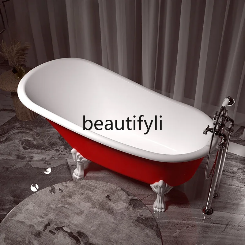 Artificial stone household bathtub integrated forming independent adult bathtub household red matte princess tank