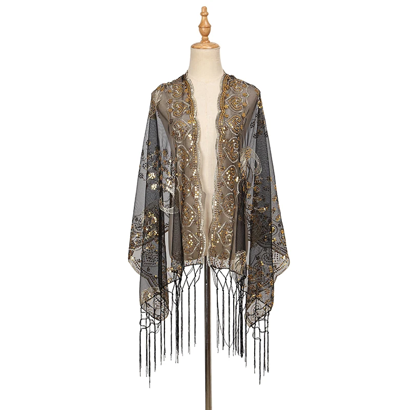 Luxury Sequined Peacock Tassels Scarf Shawls Women Long Cape Thin Summer Sunscreen Uv Protection Wraps Party Style Stoles