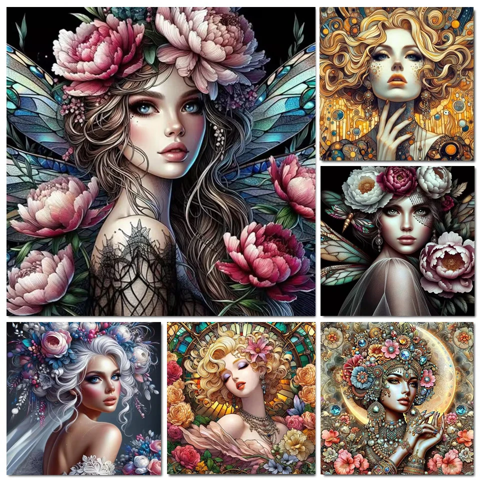 

Картина из страз «сделай сам» с изображением красивой женщины и цветов, новинка 2025, наборы для мозаики из страз для взрослых, 5D Алмазная мозаика из страз, домашний декор