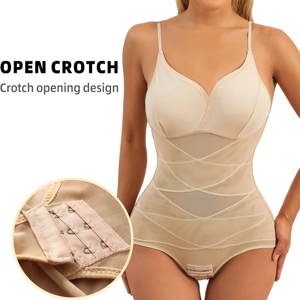 Women Bodysuit Briefs Full Body Shaper Underwear Seamless Sexy Tummy Control Shapewear Mesh Slimming Flat Belly Underbust Corset