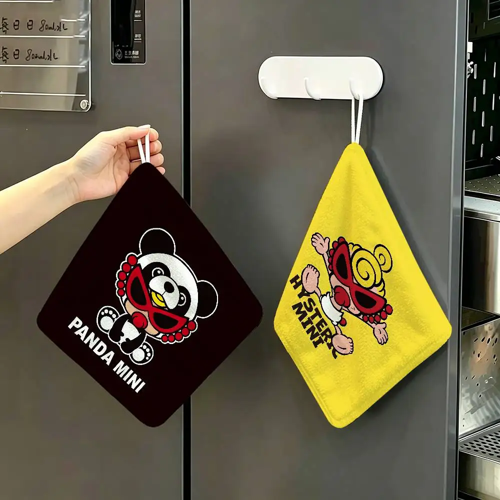 Japan Brand H-Hysteric M-Mini Logo Polyester Cotton Hand Wiping Towel, Anti-shrink Hanging Kitchen Cloth for Household Cleaning