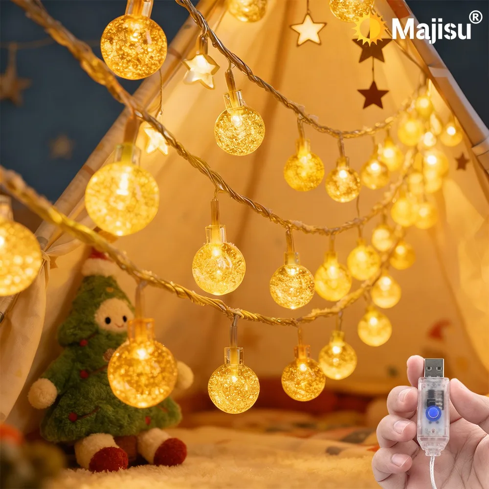 LED Bubble Ball String Lights USB Crackle Globe Fairy Lights Warm White Multicolor for Bedroom Garden Patio Wedding Party Decor