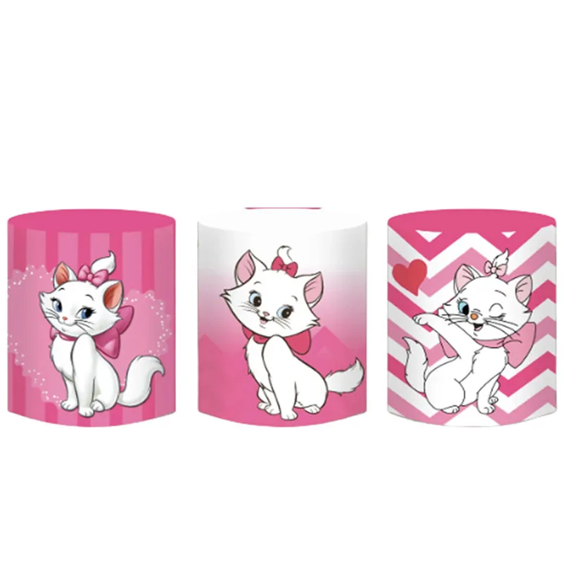 Disney Marie Aristocats Round Backdrop With 3 Cylinder Covers Background For Photography Baby Shower Birthday Party Decor Plinth