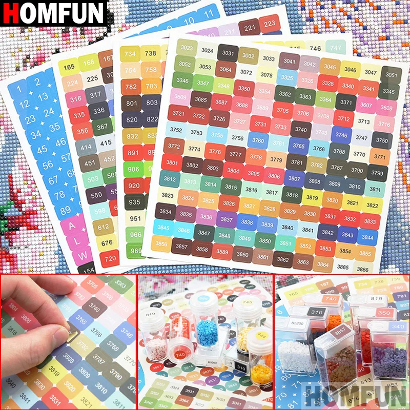 HOMFUN Diamond Painting DMC Colors Number Label Stickers For Storage Box Mosaic Beads Organizer Bottle Tool Cross Stitch Mark