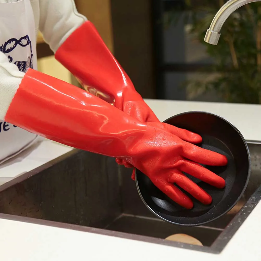 

1 Pair 35Cm Thermal Anti-Slip Dishwashing Gloves Thick Kitchen Cleaning Utility Gloves For Household Car Wash Pet Care Laundry