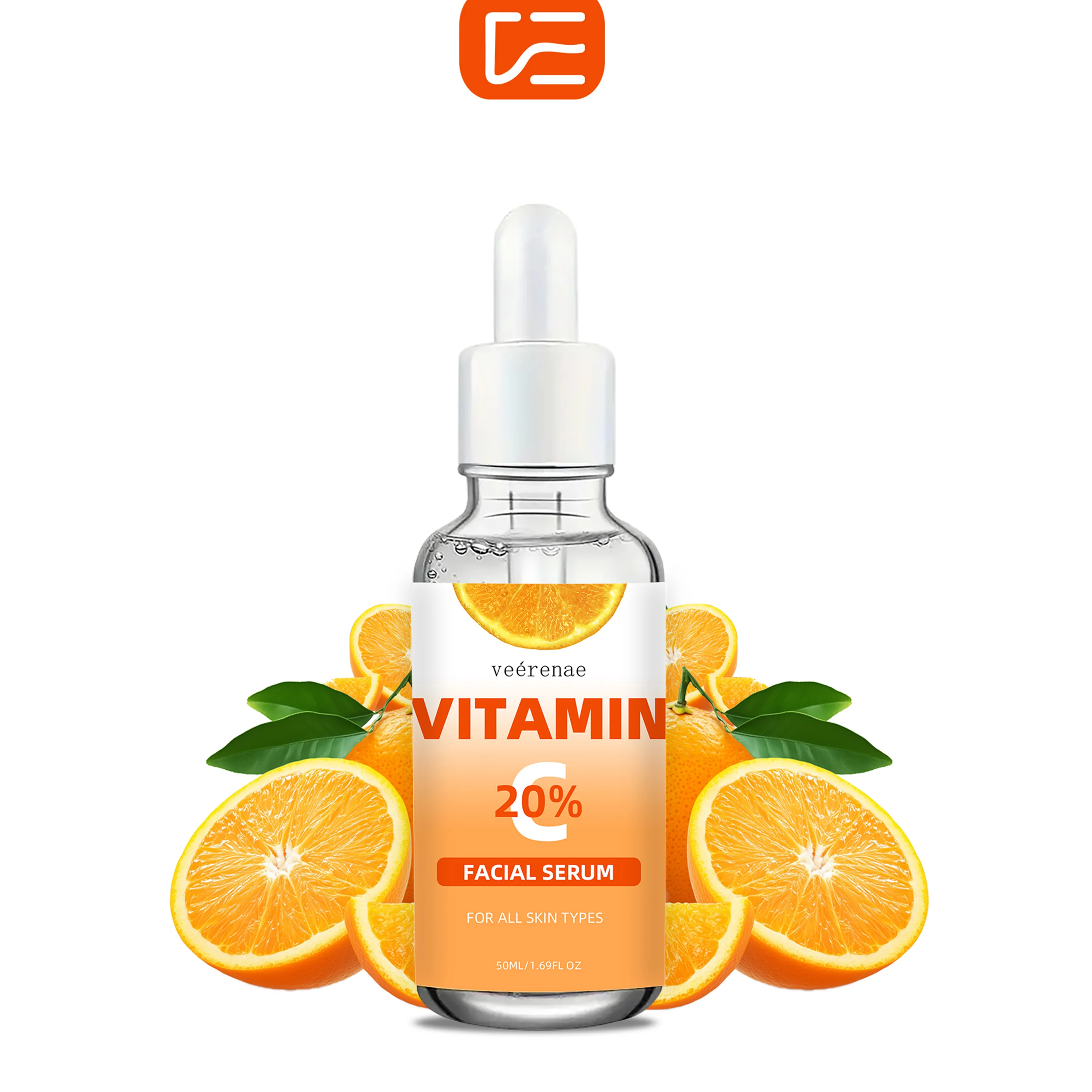 Sérum Facial VITAMINA C 20% veérenae, Intensamente Hidratante, Firmador e Lifting, Para Rosto e Pescoço, Absorção Rápida, Não Oleoso.