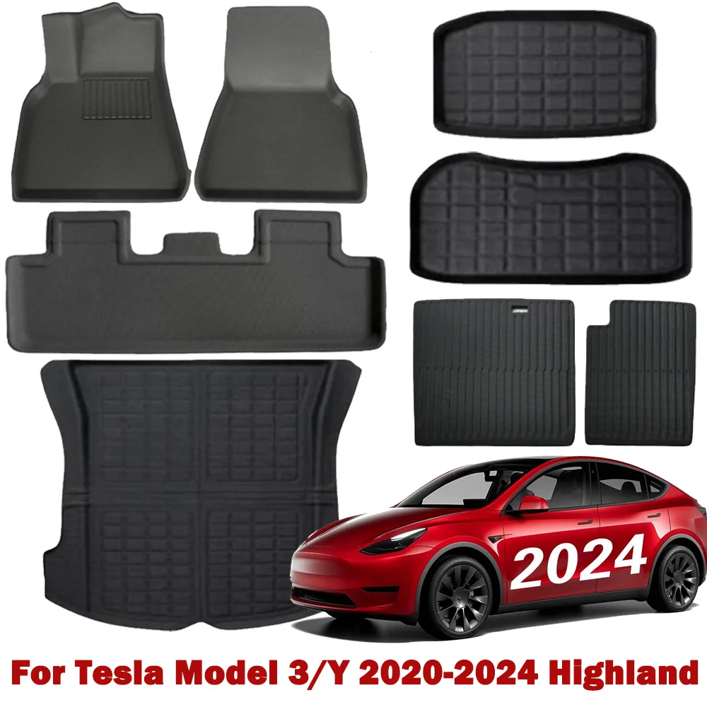 

For Tesla Model 3&Model Y 2020-2024 Highland XPE Floor Mats,LHD&RHD All Weather Waterproof Anti-Slip Trunk Mats Cargo Liner