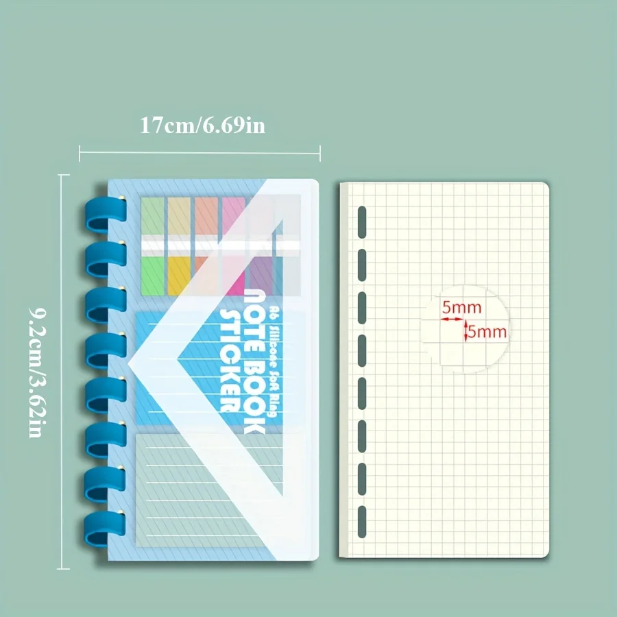 A6 Notebook - Cute Sticky Note Pads, 40 Pages Notebook Loose Leaf Soft Rubber Ring Pocket Ledger For Refillable Journal Office