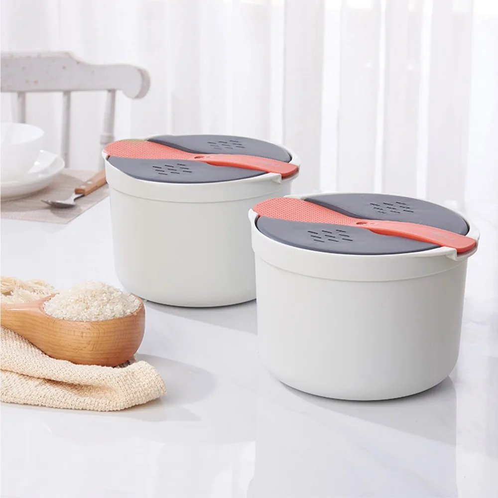 Thick 2L Microwave Rice Cooker PP Material 2-Layer Design Rice Steamer Pot Microwave Cookware Set For Home Cooker