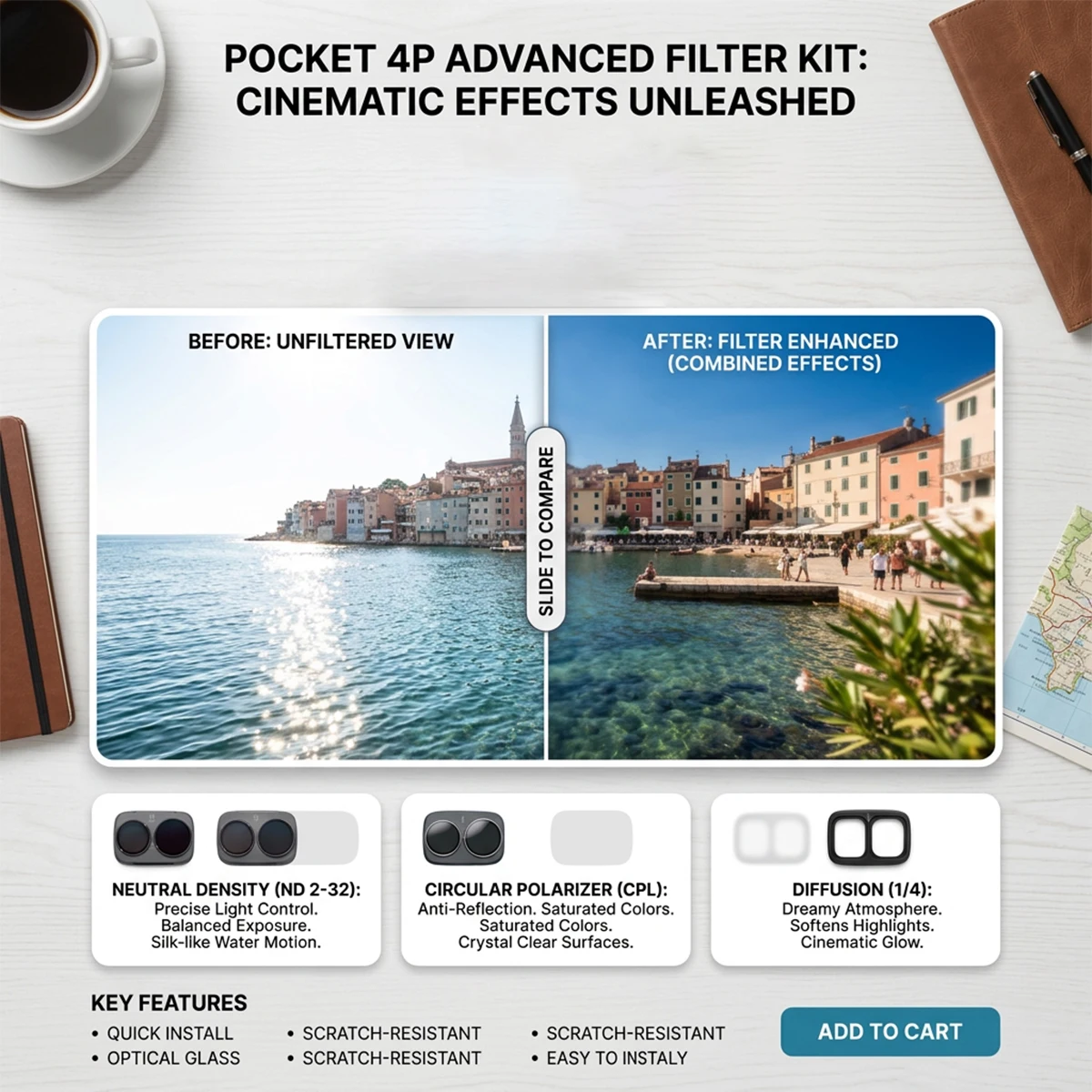 Objektivfilter-Set für DJI OSMO Pocket 4P UV CPL ND 16 Black Mist 1/4 Objektivfilter für Pocket 4 Pro Kamera-Zubehör