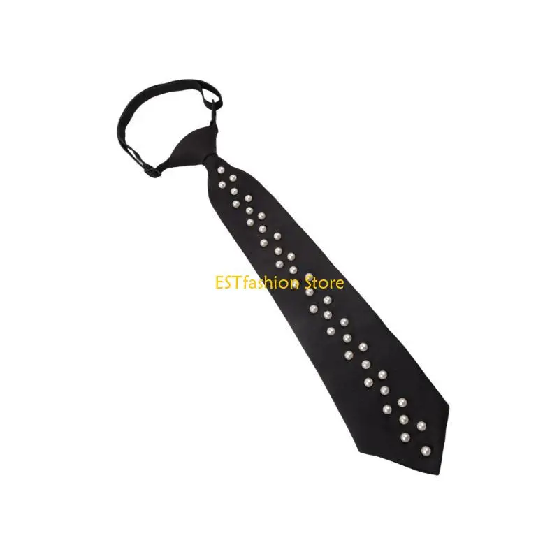 Y5GC Fashionable Pearls Tie Knot Freely Adjustable JK Uniform Tie for Evening Event