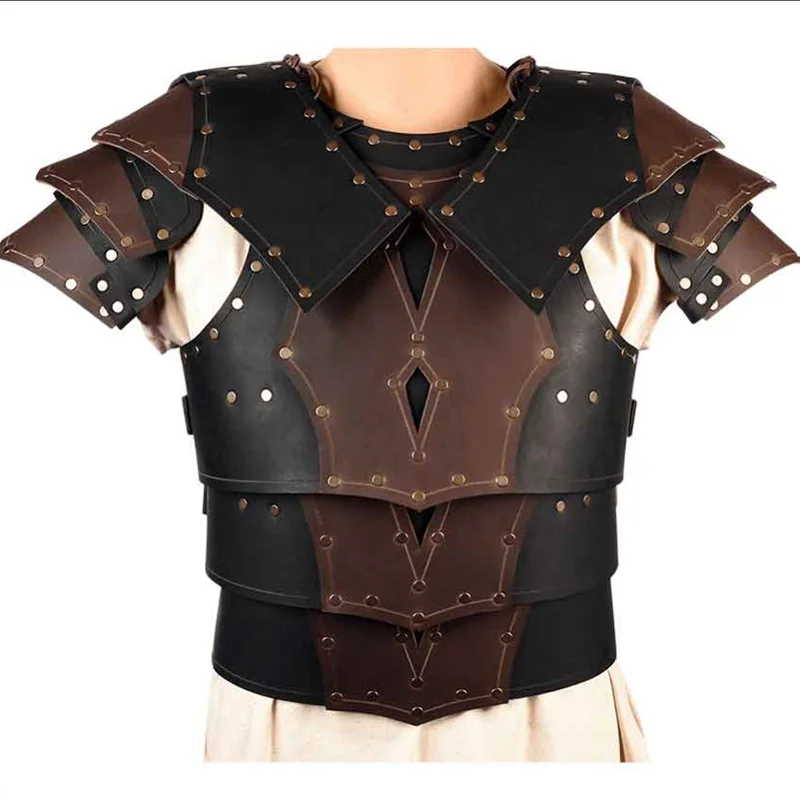 Średniowieczny Gladiator Body Chest Armor Viking kostium pirata PU skóra Cuirass napierśnik Halloween płaszcz kamizelka strój dla mężczyzn LARP