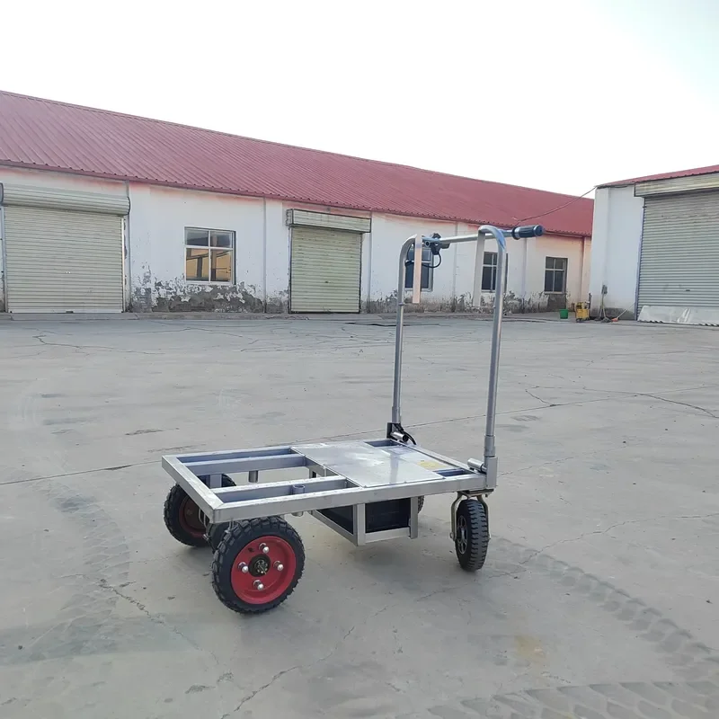 CE warehouse four-wheel electric hand push flatbed, electric trolley, hand push electric flatbed