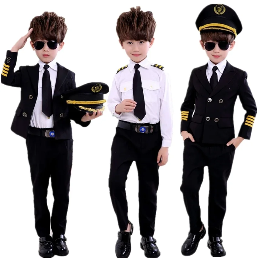 

Children's Day Pilot Uniform Stewardess Cosplay Halloween Costumes For Kids Disguise Girl Boy Captain Aircraft Fancy Clothing