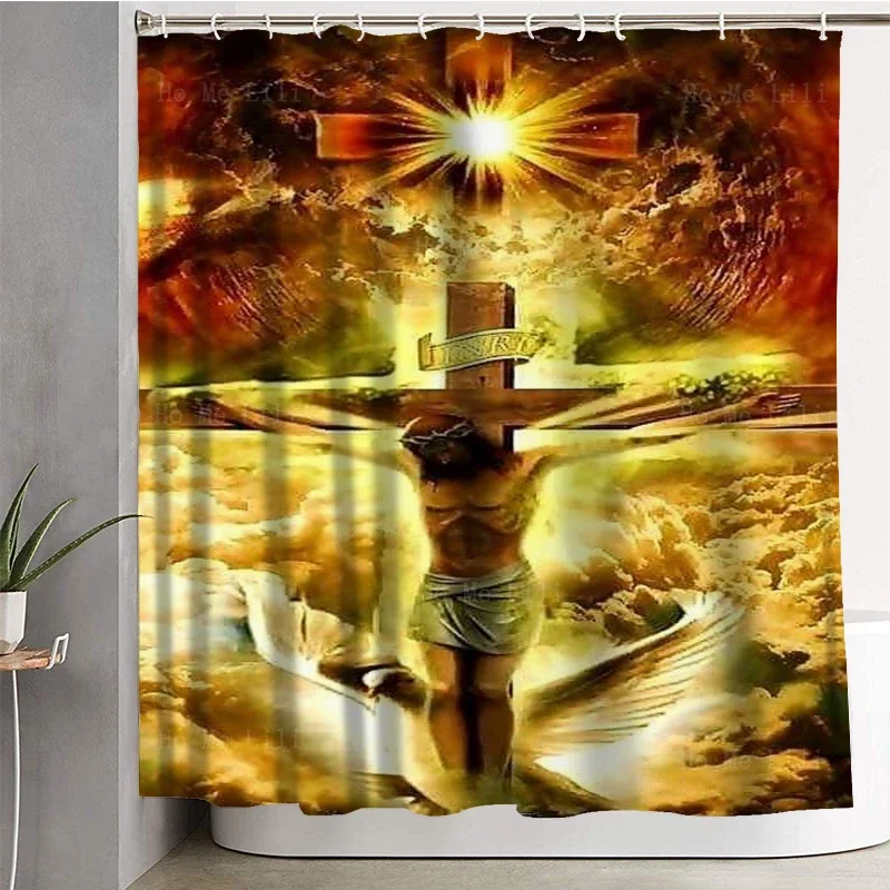 Cross Of The Lord Jesus Christ The Holy Mass Catholic Art Shower Curtain With 12 Hooks By Ho Me Lili For Bathroom Decor