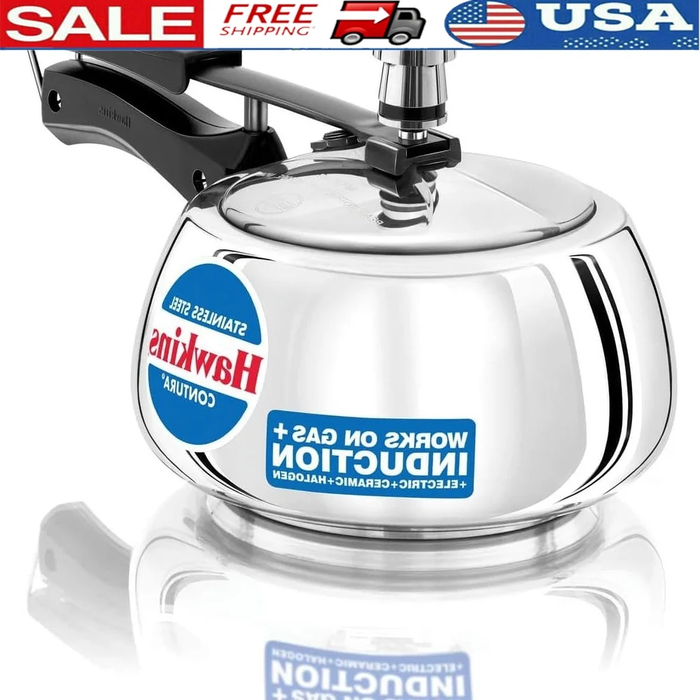 

Stainless Steel Induction Compatible Pressure Cooker 2L AISI 304 Non-Magnetic Hygienic Pressure Regulator 2-3 Persons Cooking