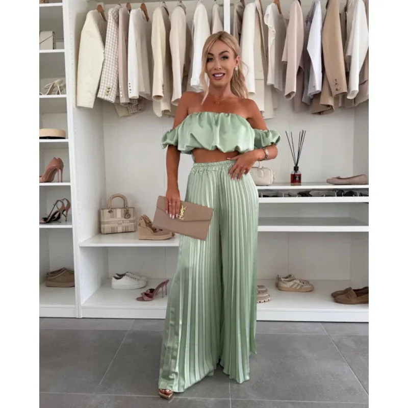 

2025 summer new solid color temperament strapless pleated trousers suit club clothing casual daily Vestidos