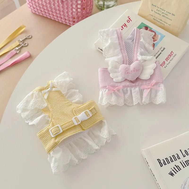 

Sweet Puppy Princess Dress Cute Wings Dog Clothes Spring Summer Pet Breathable Halter Lace Side Teddy Dresses