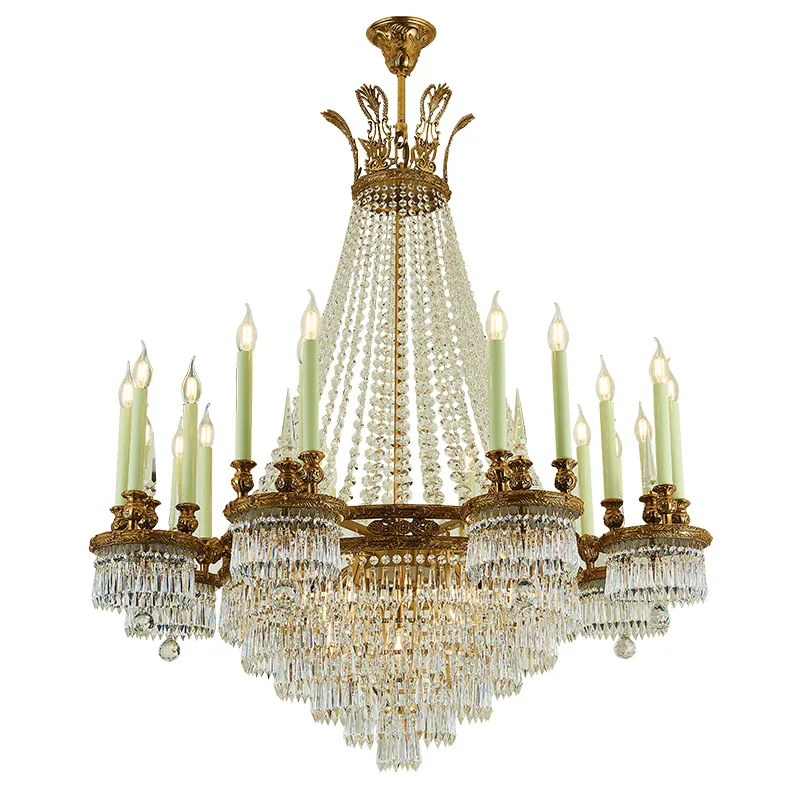 

French all-copper crystal chandelier, retro light luxury European villa hotel