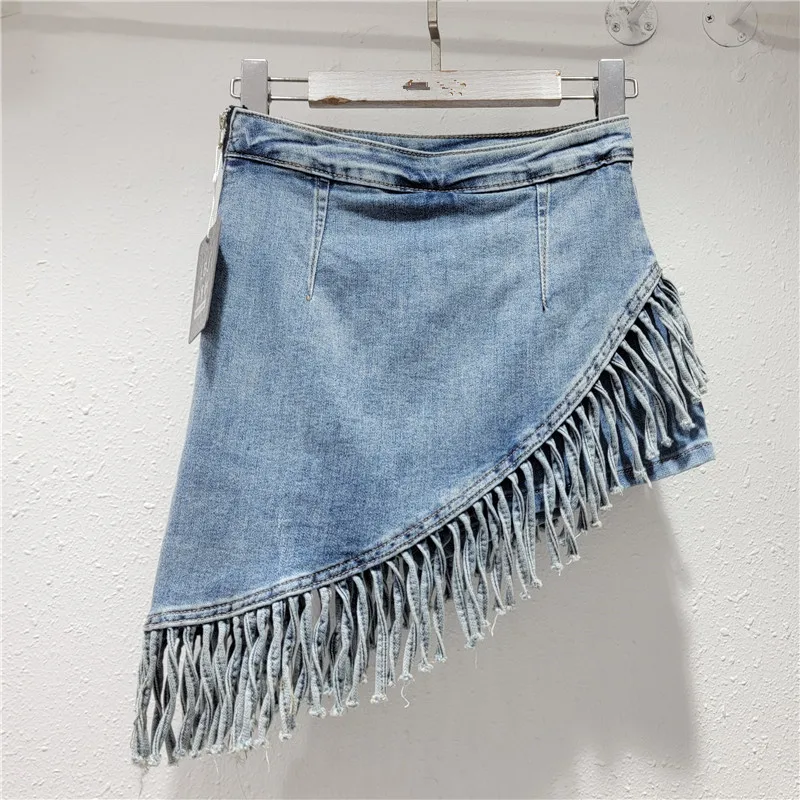 Irregular Fringe Design Denim Shorts High Waist Women's 2025 New Slimming A-line Figure-hugging Skirt Female Clothing