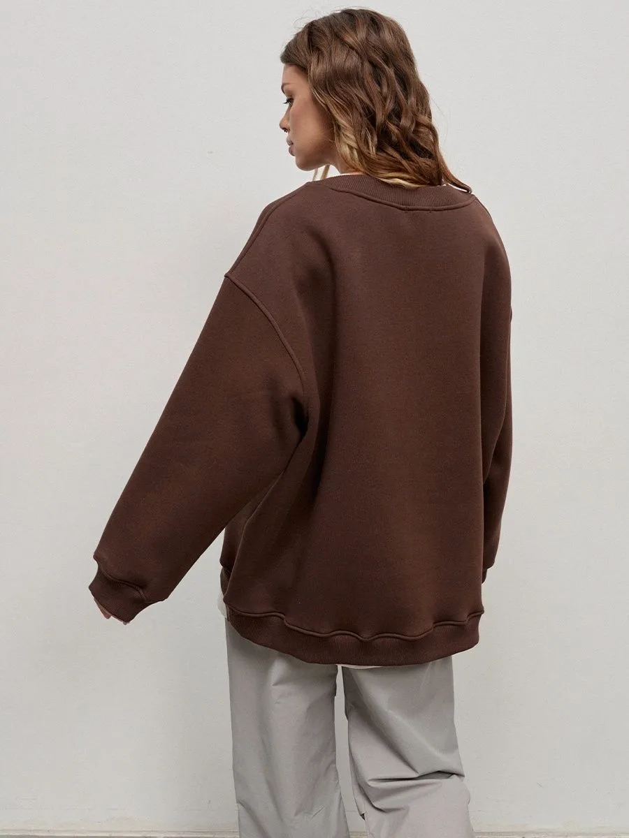 Round Neck Pullover Hoodie Mid Length Alternative Street with Loose Fit Single Regular Thickness Streetwear Women Sweatshirts