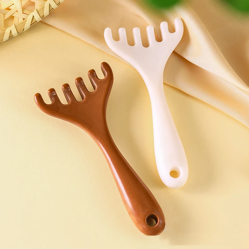 Resin Wide Tooth Long Handle Comb Meridian Massage Anti-static Head Six Claw Massager Promote Blood Circulation