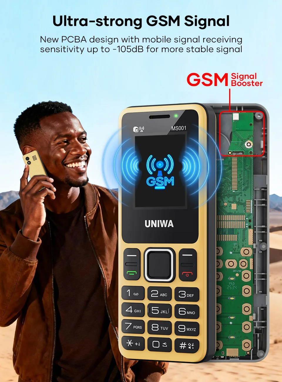 UNIWA MS001 2G Feature Phone 4 SIM 4 Standby GSM Signal Booster Keypad Phone 1800mAh Wireless radio Torch Senior Elder Cellphone