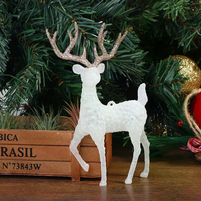 Plastic Crystal Flash Deer Christmas Forest Elk Dessert Table Decor Christmas tree Ornaments Home Kid Naviidad Gift Shop Displa
