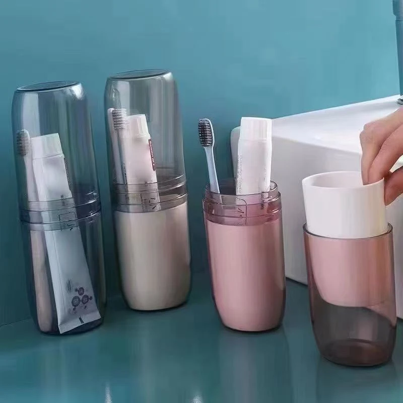 2/4 كوب صندوق تخزين فرشاة الأسنان المحمولة كأس غسول الفم معجون الأسنان حامل أدوات الزينة لوازم السفر منظم الحمام المدمج