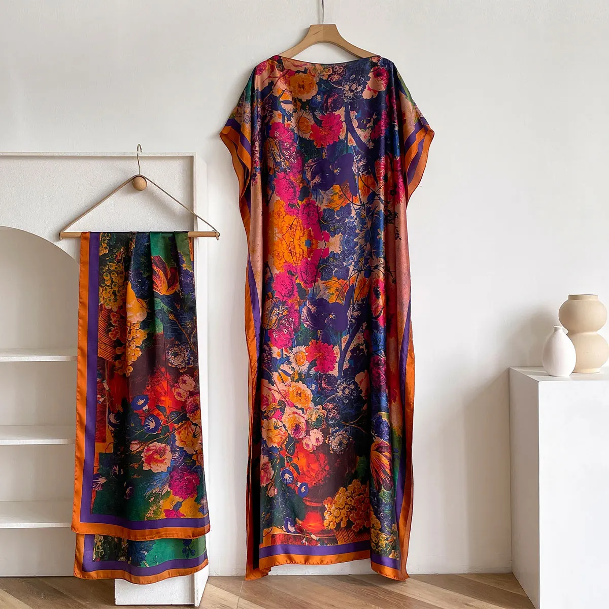 Women's Long Shawl Dubai Fashion Print Design Silk Soft Summer Beach Party Dress Accessory Loose Fit African Abaya MOOMOO