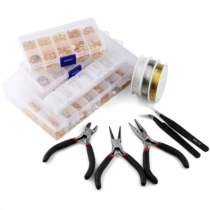 

Jewelry Findings Tool Set Open Jump Ring/Lobster Clasp/Tail Chain/Clip Buckle/Drop Kit/Earring Hooks/ For DIY Jewelry Making