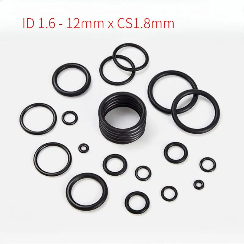 100 Pcs NBR O Ring Seal Rubber Gasket ID 1.6 1.8 2 2.24 2.5 2.8 3.15 3.55 3.75 4 4.5 4.87 5 5.15 5.3 To 12mm x CS1.8mm
