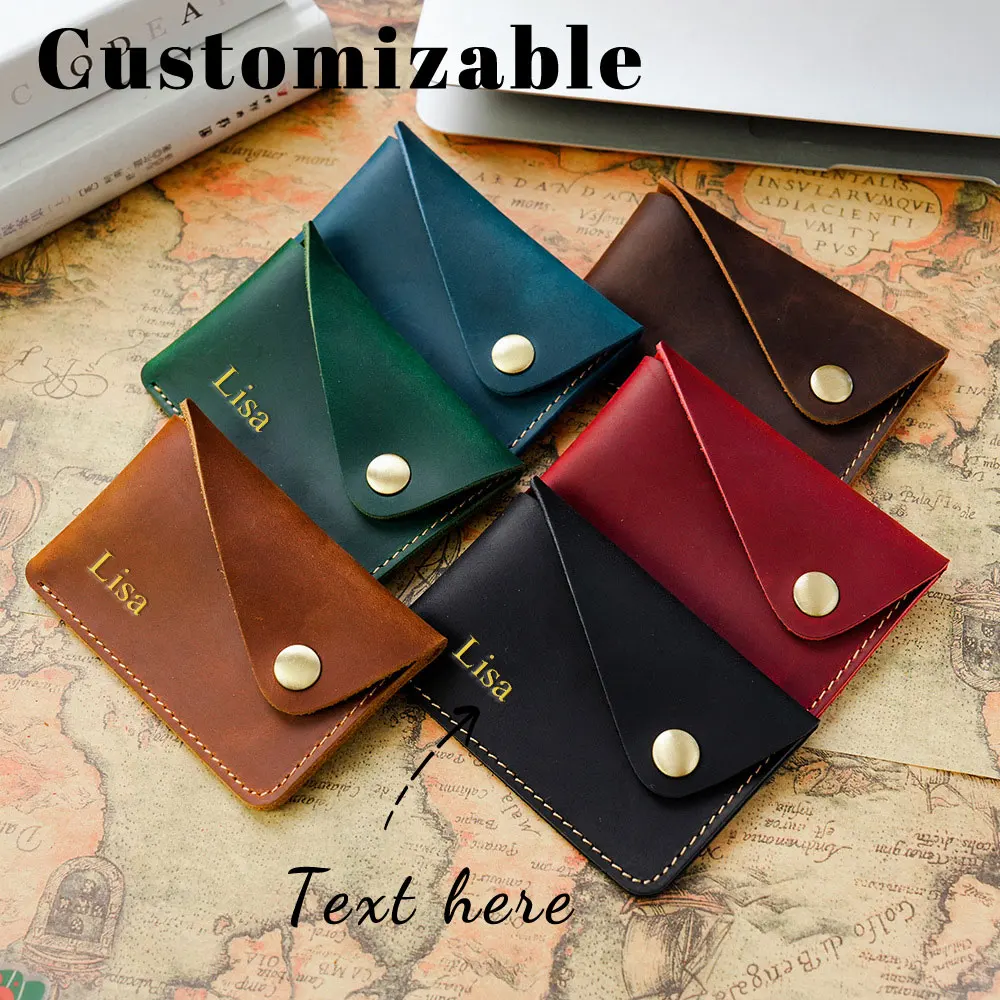 Personalisierter Name: True Cool Pickup Case, kreativer und kleiner Snap-On-Münzbeutel, japanisches Retro-Kartenetui aus Crazy Horse-Leder