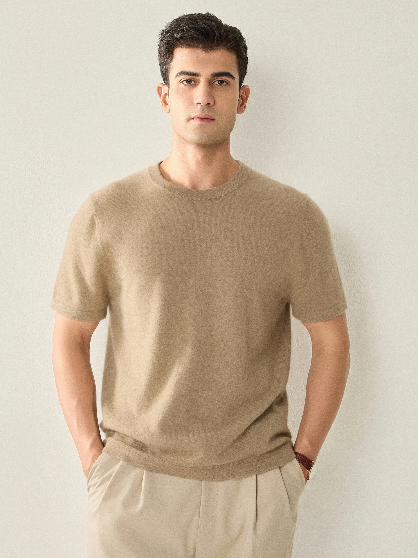 TLOML Men's 100% Baby Cashmere Sweater O-neck Solid Pullover Autumn Winter Cashmere Knitwear Short Sleeve Soft Casual Comfy Tops