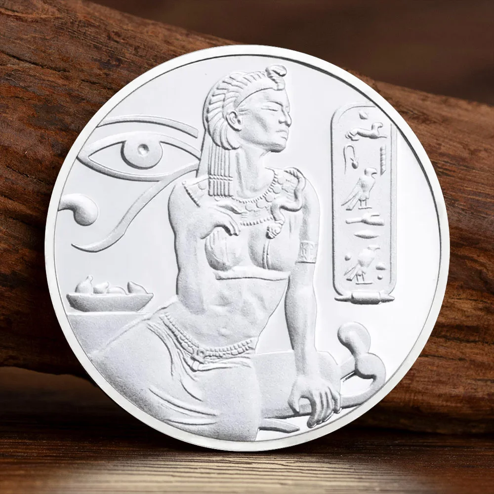 Ancient Egypt Silvery Plated Souvenir Coin Pyramid Pharaoh Pattern Commemorative Coins Collection Art Home Decor