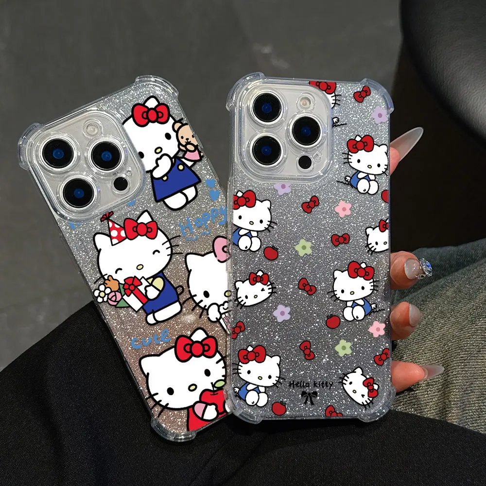 Funny Cute Hello Kitty Phone Case For Oppo A3x A3 A78 A74 A76 A72 A58 A57 A54 A53 A38 A31 A15 A17 A16 A9 A7 A5 4G 5G Bling Cover