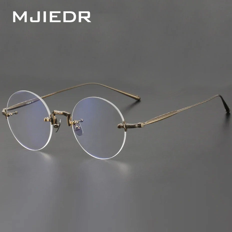 

Vintage Pure Titanium Glasses Frame Men Round Rimless Prescription Myopia Eyeglasses Frame Women Frameless Luxury Brand Eyewear