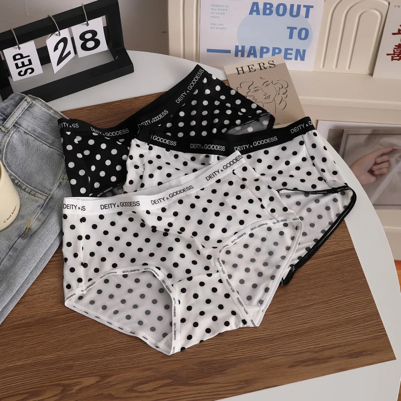 Ice Silk Triangular Panties Traceless Polka Dots Lingerie Soft Sexy Fashion Underwear Women Woman Underpanties Briefs Women\'s