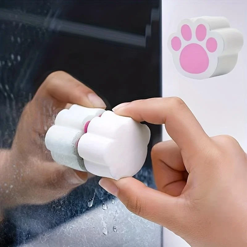 Mirror Cleaning Sponge Household Cleaning Sponges Cartoon Cat Paw Shape Sponge Bathroom Kitchen Accessories