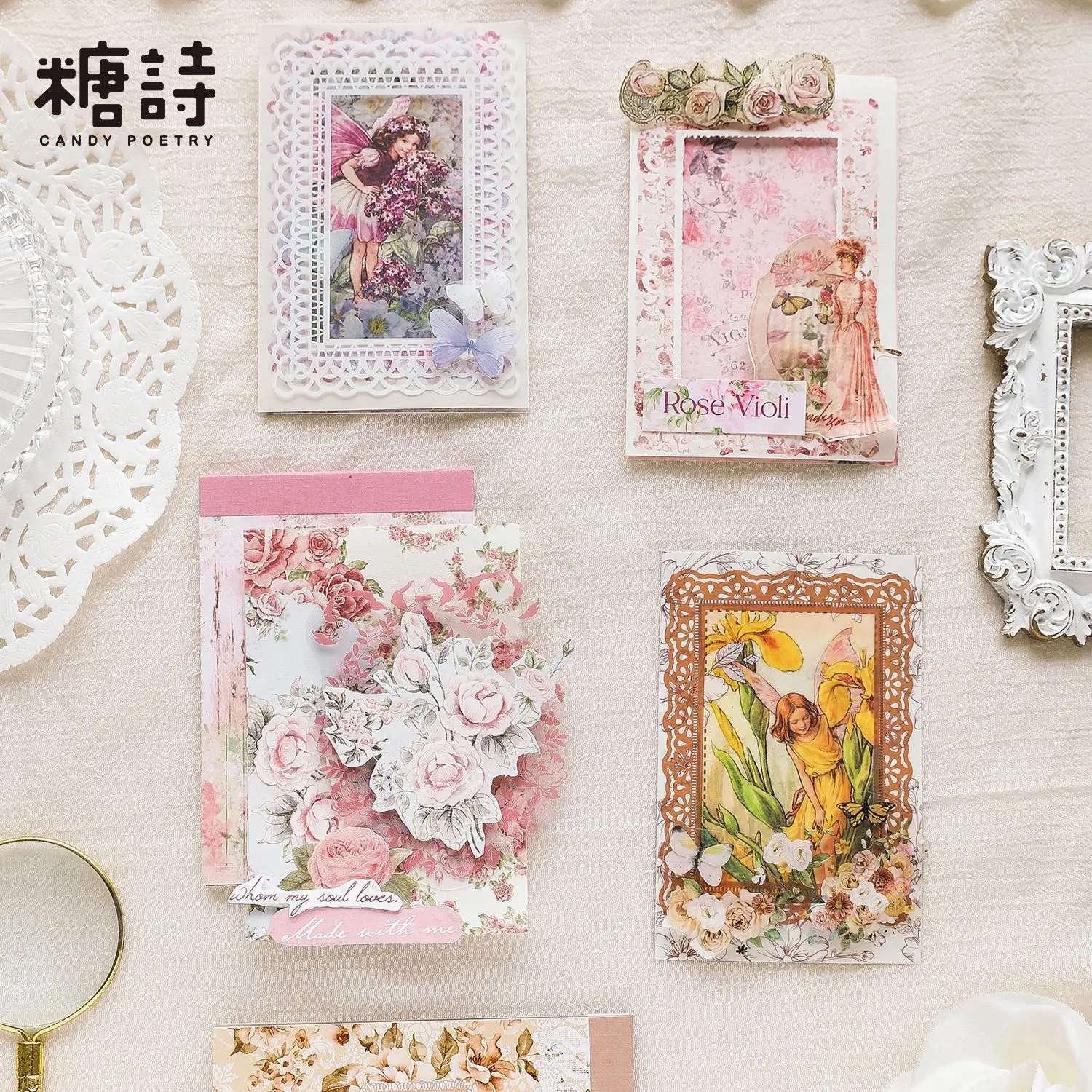 25 pcs Vintage Hollow out border Stickers+material paper Set for Decorative Diary Album Scrapbooking material