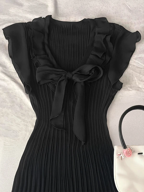 Boya Girl Original Bla Chiffon irt Dr Women's Summer Vintage Vintage ort Skirt Ele Sle Cotton Blend Spring A-L...