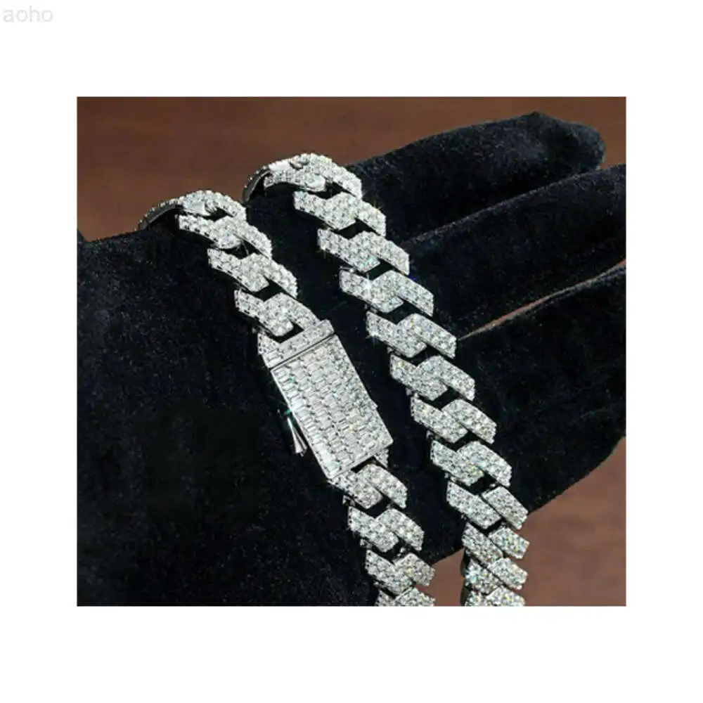 

Arrival Cuban Chain 12mm Miami Cuban Link Chain Vvs Moissanite Diamond Stubbed 925 Sterling Silver White Gold Plated