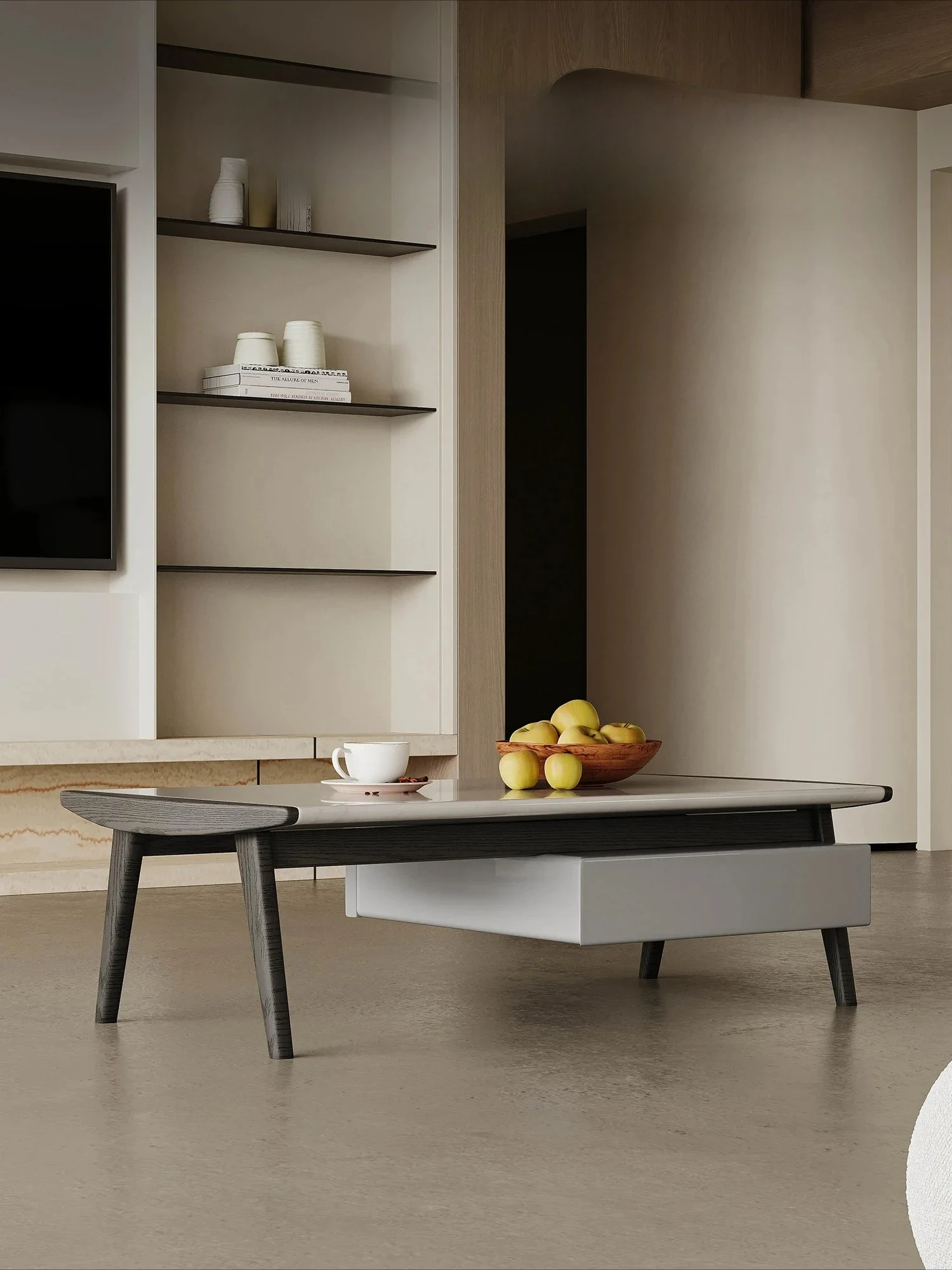 Italian Minimalist Square Stone Plate Coffee Table Designer Model Creative Coffee Table Affordable Luxury Style Drawer Low Table