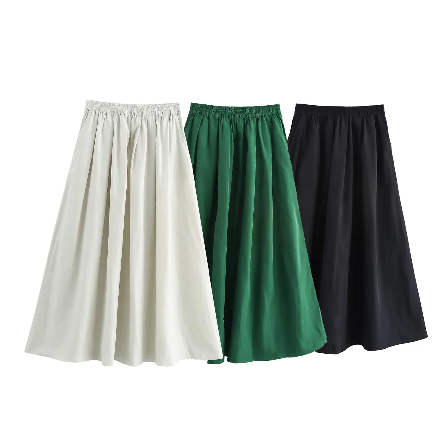 

2025 New Women's Clothing European and American Style Fashion Casual Elastic Waist A-line Wide Hem Midi Skirt