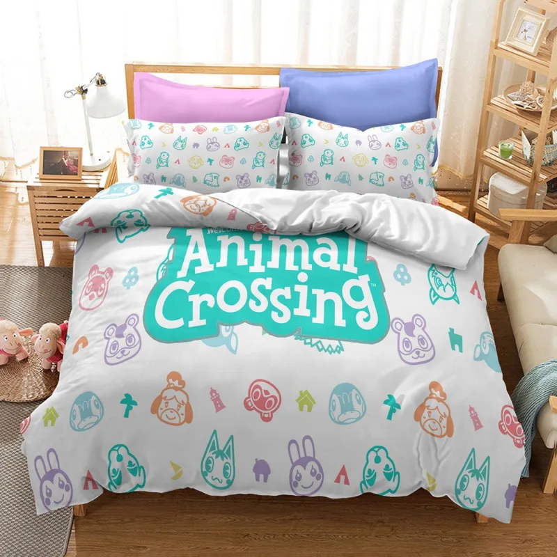 Cartoon Animals Crossings Bedding Set Raymond Tom Nook Isabelle Duvet Cover Pillowcase Printed Bed Set Twin Queen King Size