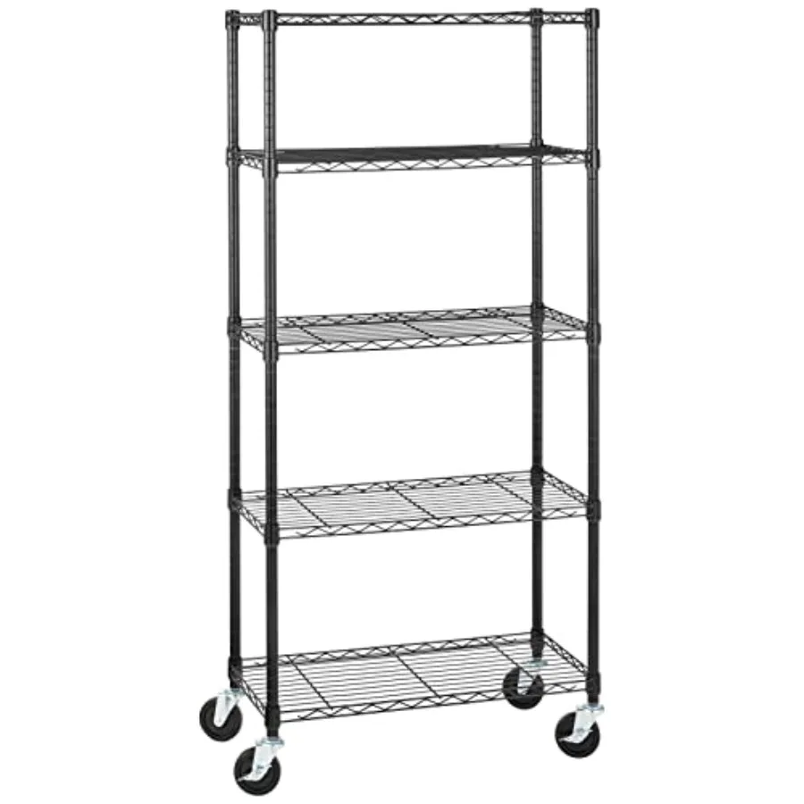 

5-Shelf Heavy Duty Garage Shelving Storage Rack with 4" Wheel Casters Adjustable Metal Wire Organizer 300 lbs Per Shelf 30" x 1