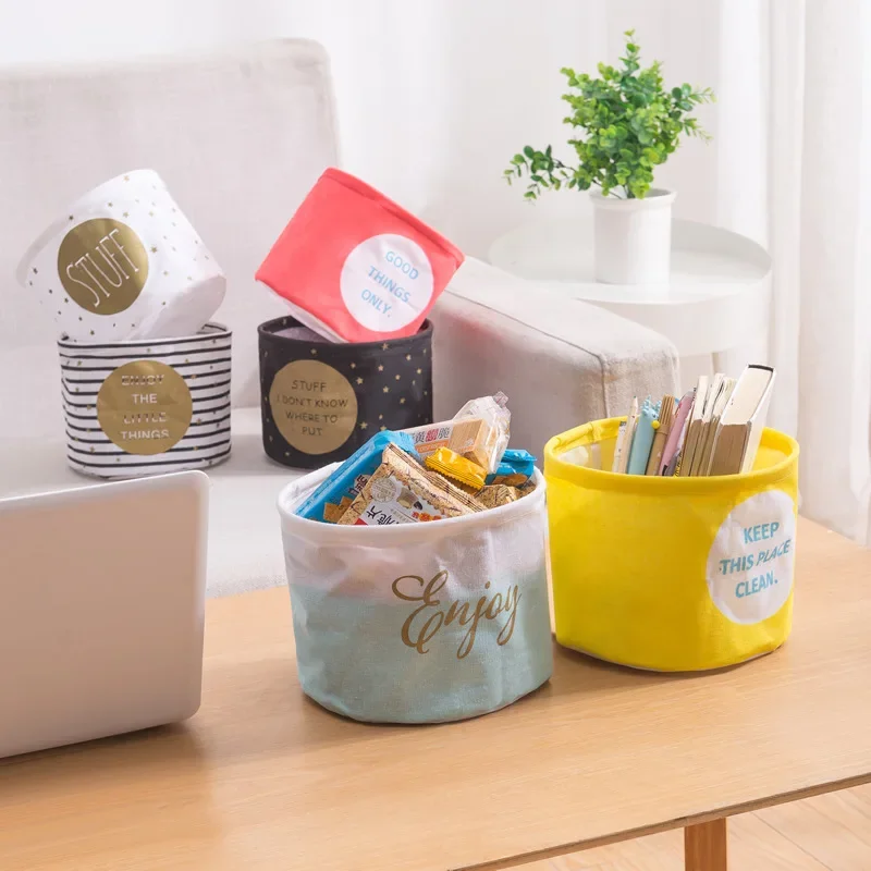 

Cotton Linen Tabletop Storage Basket, Waterproof, Small Square Box, Finishing, Box Organizer