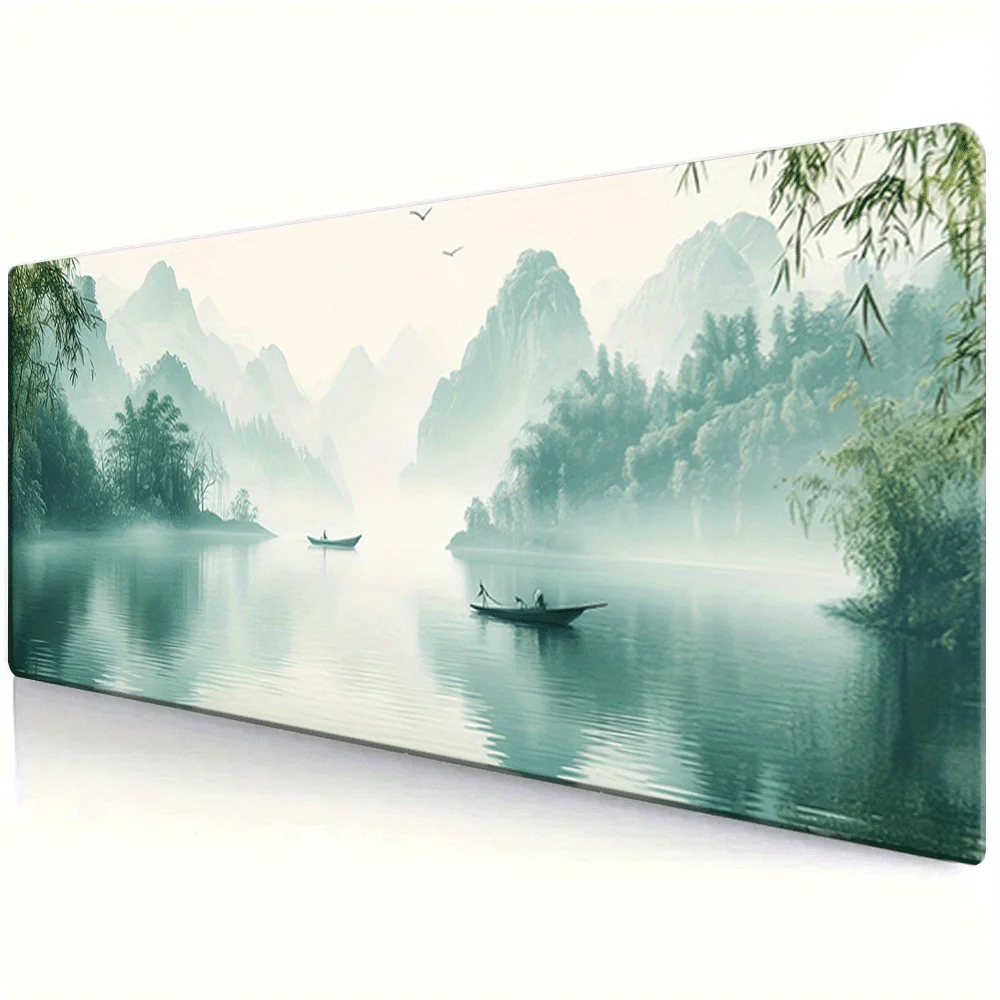 Extra-large Mouse Pad, A Small Boat Floating in the Middle of the Lake, Suitable for Computer and Laptop Gamers and Office Worke