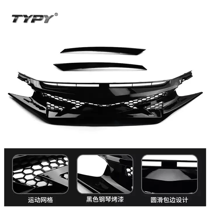 

TYPY for Honda CIVIC Front bumper engine protective mesh individuality grimace face hatchback grille 2016 2017 2018